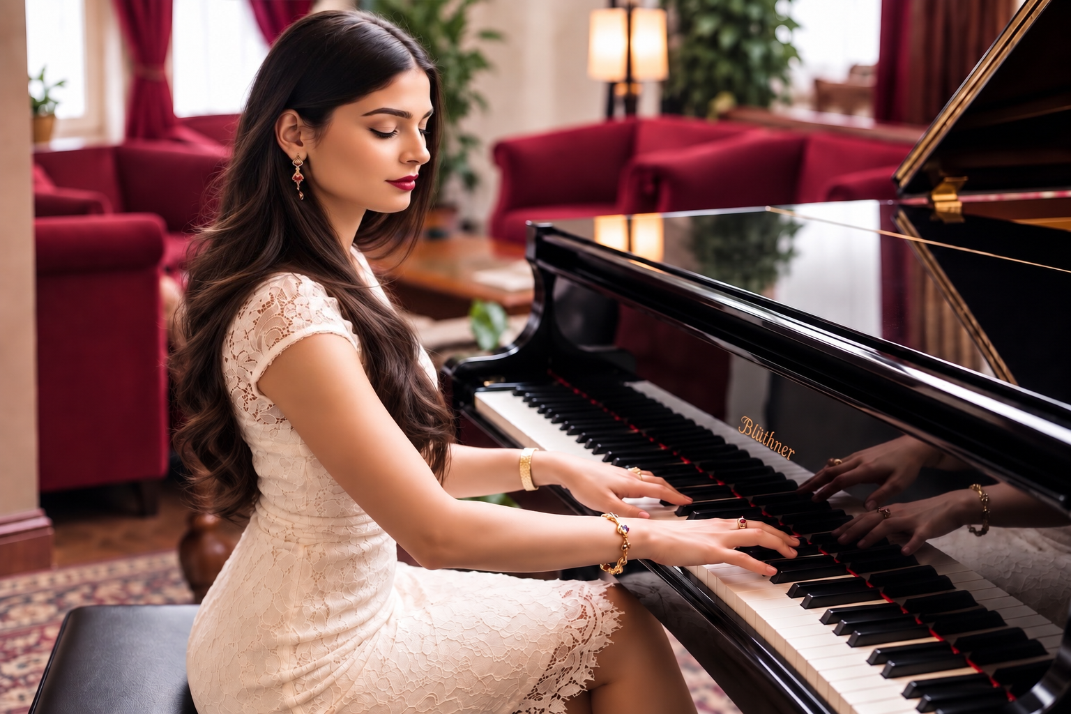 Yacha Bachmadova playing a grand piano